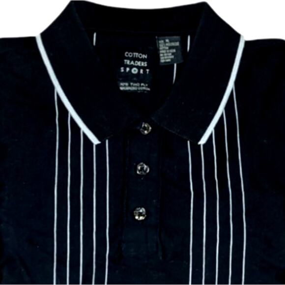 Cotton Traders Striped Polo Anti Curl Collar Mercerized Cotton Mens XL Black EUC - Picture 1 of 9